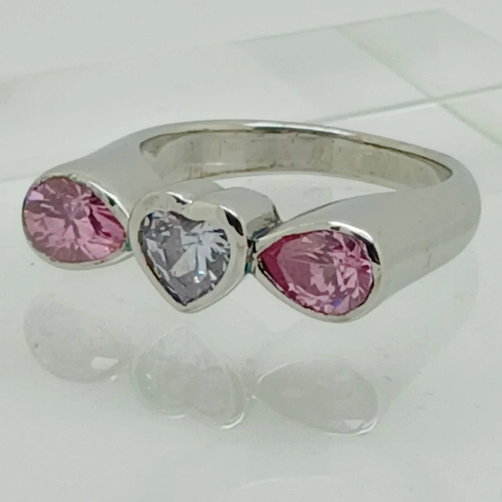 Rare New Vintage‎ 90s Pink Ice Heart Ring Sterling Silver 925 CZ Size 8.75